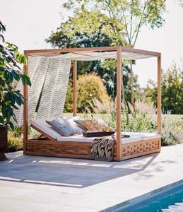 Modern Teak Outdoor Daybed Garden Lounge <b>Bed</b> With <b>Canopy</b> Solid Wood Patio Villa Furniture - Product Image 1