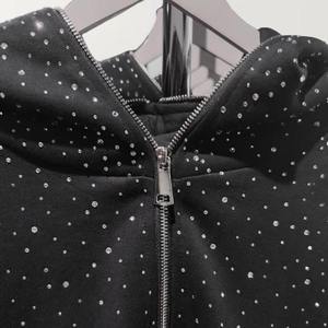 High Quality Custom 100% Cotton Oversized Zipper Hoodie Heavyweight Blank Zip up Unisex Men Rhinestone Zip Hoodies - Product Image 3