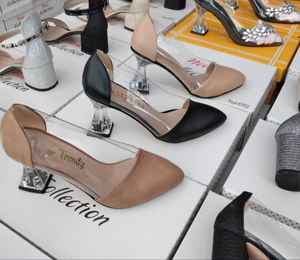 women's sandals casual shoes short Transparent Stone Satin Fabric heels 7 cm 36-40 Made in Turkiye - Product Image 2