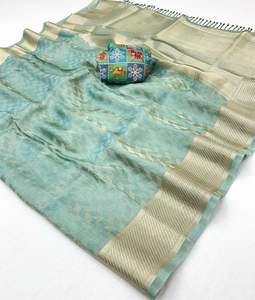 Designer indien Pure Viscose Zari Tissu Handloom Soie Avec Tissage Bordure, Vêtements De Mariage Saree, Designer Party Wear Saree - Product Image 1