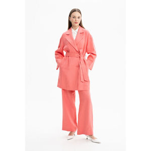 Ladies Reversible Linen Bomber <b>Jacket</b> with Belt Solid Short Coat for Spring - Product Image 2