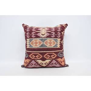 Cojín de lana tejida con almohada Kilim de lujo de 28x28 pulgadas bohemio marrón con patrón Vintage y esponjoso portátil para ropa de cama y uso en el suelo - Product Image 1