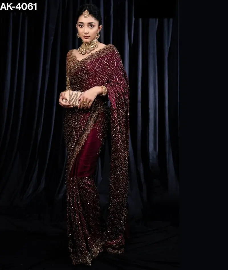 Fantezi Zari ve tam sıra çalışması ile fantezi Dori ile hint etnik giyim ağır Kasturi ipek Georgette Saree parti kıyafeti sari