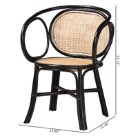 Chaise en rotin courbée élégante et contemporaine, dossier en canne rustique antique, faite à la main, légère, pour salon, salle à manger, hôtel, villa