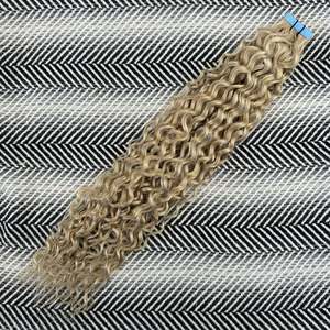 Extensions de cheveux humains chinois Remy bouclés à bandes adhésives 3B # 17/1001 Mélange de blond perle beige froid 20 pouces - Product Image 4