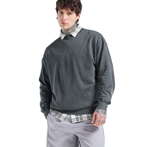 Sweat-shirts à manches longues vintage en coton délavé à l'acide, col rond, pour hommes, logo personnalisé, vêtements de rue décontractés, sweat-shirts à col rond unisexe - Product Image 2