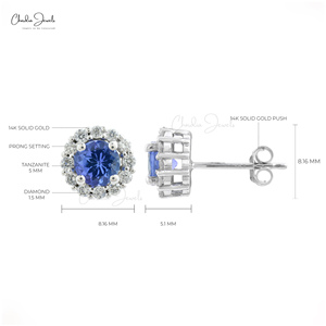ต่างหูเพชรแทนซาไนต์ทรงบริลเลียนต์ 5 มม. พร้อมส่ง ตัวเรือนทองคำขาวแท้ 14k ประดับเพชร ของขวัญสำหรับงานแต่งงาน - Product Image 5