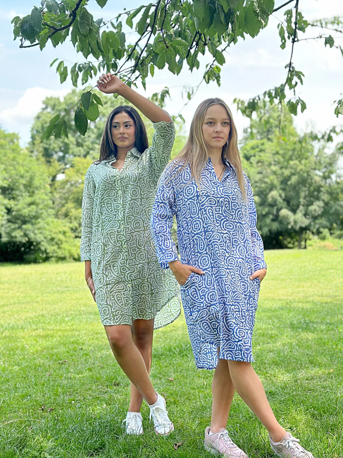 cotton summer dresses knee length Comfy Pure Cotton Knee Length Shirt Dress Indian Block Print Boho Colourful SteelBlue
