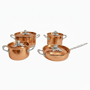 Premium 4pcs Hammered Metal Stainless Steel Induction-Friendly Eco-Friendly Europe Cookware Frying <b>Pan</b> Pots Casserole <b>Set</b> Silver - Product Image 1