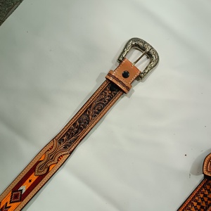 Cinturón Occidental de Cuero Vacuno 100% Genuino con Cuentas Aztecas, Diseño Floral Tallado a Mano al Mejor Precio para Hombre y Mujer, Venta al por Mayor - Product Image 4