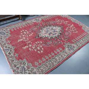 Tapis de 5,7 x 8,5 pieds, grand tapis turc vintage, tapis en laine rouge - Product Image 2