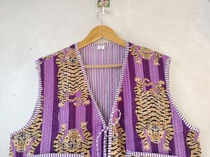 เสื้อกั๊กแจ็กเก็ตผ้านวมพิมพ์ลายเสือใส่ได้ทั้งชายและหญิงเสื้อโค้ทสไตล์โบฮีเมียนทำด้วยมือสไตล์อินเดียแบบลำลองของขวัญที่สมบูรณ์แบบสำหรับเธอ - Product Image 5