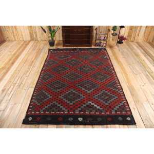 Alfombra Turca Vintage de 6,1x9,3 pies (186x283 cm), Alfombra Kilim Roja con Diseño de Camuflaje - Product Image 1