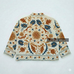 Chaqueta de Mujer Tejida a Mano con Bordado Floral Estilo Terciopelo, Diseño Bohemio y Patrón de Arte Folclórico Teal, Manga Larga, Estilo Casual - Product Image 3