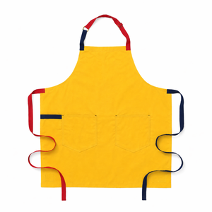 Yellow Heavy Duty Reusable Bib <b>Apron</b> with Two Pockets Canvas Machine Washable for Cooking Daily Use Simple Style Woven Fabric - Product Image 1