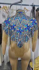 Belle Cape Burlesque élégante avec paillettes de brins perlés Silhouette droite attache le cou Festive Club Occasions Vêtements - Product Image 6