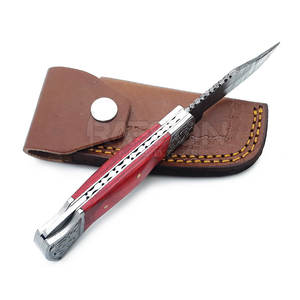 Secure <b>Lock</b> and Comfortable Grip Handcrafted Damascus Folding Hunting <b>Knife</b> with Customizable OEM Wood Handle for DIY Projects - Product Image 3