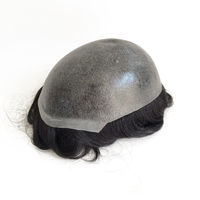 Postiche en cheveux humains naturels doux et ondulés à base de peau fine en PU pour hommes