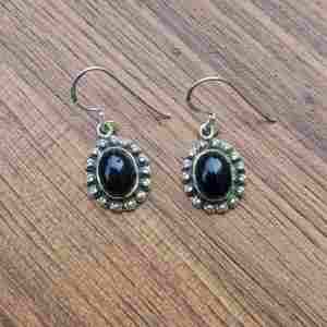 Antique Silver Earring with Genuine Black Onyx Cabochon 925 Sterling Handmade Fine Bohemian Wedding and Party Gift for Her - Product Image 2