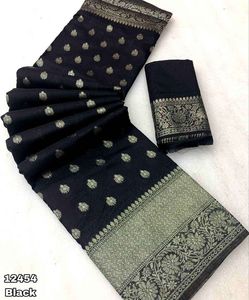 Khadi georgette เสื้อผู้หญิงผ้าส่าหรีย้อมสีด้วยมือพร้อมผ้าซารีทอสีเงิน2024ใหม่ล่าสุด - Product Image 6