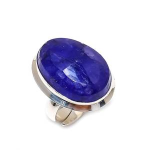 Bague en saphir bleu, en argent sterling 925, faite à la main, toutes tailles disponibles, bague en pierre ovale pour femmes, cadeaux de Noël - Product Image 1