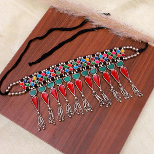 Gargantilla de hoja de plata oxidada gitana de cadena bohemia de alta calidad, conjunto de collar para mujer, joyería de moda Retro Bohemia - Product Image 1