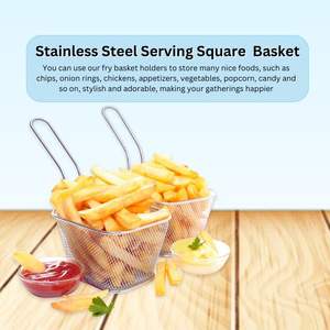 2025 vente en gros en acier inoxydable porte-frites forme carrée puce pépites collations plat de service des aliments Construction en métal - Product Image 2