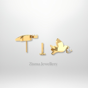 Luxury 14K 18K Gold Pigeon <b>Stud</b> Meaningful Piercing Jewelry VVS DEF Real Lab Grown Diamonds IGI Certified Wholesale Custom - Product Image 5