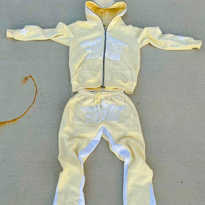 Conjunto de chándal personalizado con estampado de abullonado en 3D, pantalones de chándal de algodón de gran tamaño y pantalones de chándal acampanados con capucha para hombre, función de logotipo de Fitness - Product Image 3