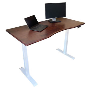 Escritorio FlexiDesk FLD013 Contemporáneo con Base Eléctrica Elevable, Superficie de Madera de Acacia en Color Marrón Rojizo, Soporte de 3 Articulaciones para Uso en Dormitorio - Product Image 1