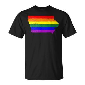T-shirt Nera Unisex per Adulti con Bandiera Arcobaleno dell'Iowa, Girocollo, Manica Corta, Promozionale - Product Image 1