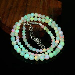 Collier éthiopien naturel opale de couleur blanc de feu poli 18 pouces lisse boules de rondelle collier couleur de jeu collier d'opale - Product Image 1