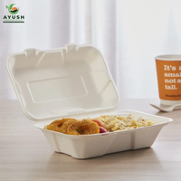 3 contenants alimentaires jetables 9 x 9 cm en pulpe de canne à sucre pour buffets, fêtes, restaurants et plats à emporter