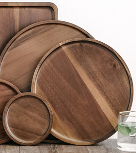 Juego de 4 Platos Redondos de Madera de Acacia - Bandejas de Madera Natural para Pizza y Aperitivos - Product Image 1