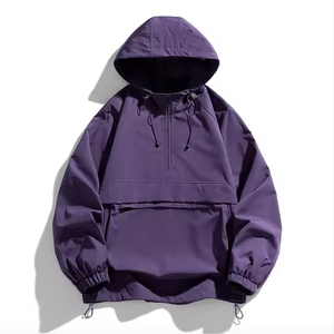 Custom Plus Fashion Men's Windbreaker <b>Jacket</b> Hooded Half Zipper Woven Loose <b>Winter</b> Custom Printed Logo Plus Size <b>Running</b> High - Product Image 4