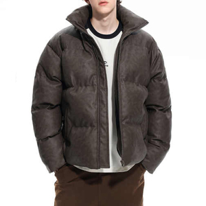 Veste matelassée en cuir PU noir tendance pour hommes, col montant, chaude, style streetwear, épaisse, pour l'hiver - Product Image 4