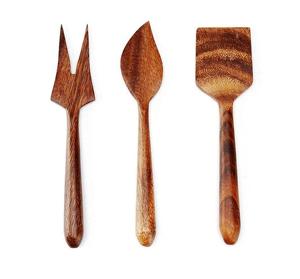 Cuchara sólida de madera de Acacia, juego de servidor de ensalada de madera de 2 artículos de cocina únicos hechos a mano - Product Image 5