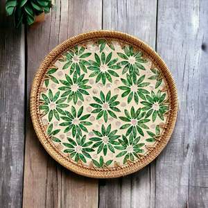 Plateau de service en rotin écologique original Plateau rond personnalisé en bois naturel pour la maison, l'hôtel et les restaurants Personnaliser la forme de la taille - Product Image 1