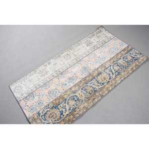 Alfombra Vintage de 2.4x4.5 pies, Alfombra Turca Pequeña, Alfombra a Cuadros Azul - Product Image 4