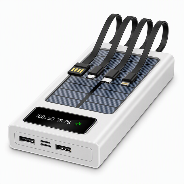 10000 20000mAh Solar Power Bank Portable Panel Charger Outdoor Backup Battery With Cable Dual USB Ports