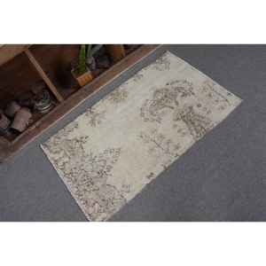 Tapis turc Vintage Beige vert Patchwork Design fait à la main laine grande surface 2,3x3,8 pieds modèle de couloir rectangulaire pour la décoration de la chambre - Product Image 5