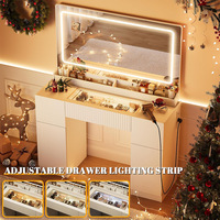 Coiffeuse de chambre à coucher de haute qualité, moderne et minimaliste, avec miroir LED blanc et grands tiroirs de rangement