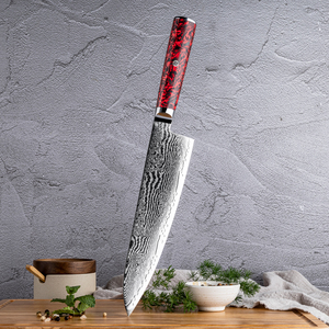 Venta al por mayor de alta calidad personalizado japonés cocina Chef cuchillo Damasco acero rojo resucitado mango de fibra de carbono OEM ODM Extra afilado - Product Image 4