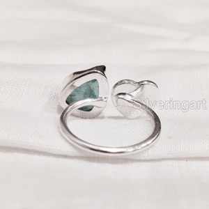 Anillo de Plata de Ley 925 Ajustable con Piedra Natural de Apatita Azul en Forma de Corazón para Mujer - Product Image 5