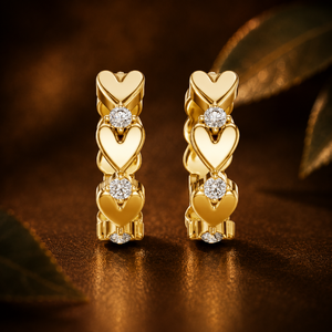18k <b>Solid</b> Gold Lab Grown Diamond Heart <b>Hoop</b> <b>Earrings</b> 0.40 CTW Round Cut Shared Prong Set EF VSS Clarity Modern Romantic Style - Product Image 3