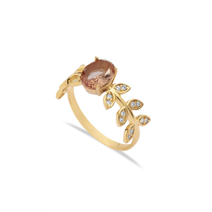 Zultanit CZ piedra hoja ovalada estilo plata racimo anillo turco hecho a mano venta al por mayor 925 joyería de plata esterlina - Product Image 1