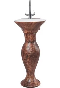 Bathroom Freestanding Lavabo - Unique Modern Black Marquina Marble Stone Pedestal Sink, Pedestal Wash Basin, Sanitary Ware - Product Image 6