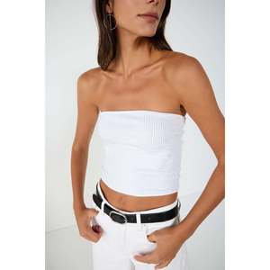 stStone Embellished Strapless Crop <b>Top</b> with Casual Style <b>Short</b> Length Front Logo Placement - Product Image 3
