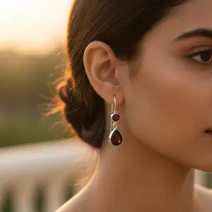 18K Gold Plated 925 <b>Silver</b> Teardrop <b>Earrings</b> with Garnet <b>Pearl</b> Diamond Turquoise Gemstones for Wedding Party Jewelry for Women - Product Image 2