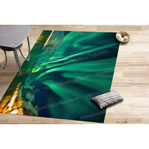 Alfombra con Estampado de Paisaje Aurora: Diseño de Luces del Norte para Decoración de Casas de Campo Modernas, con Pelo Suave - Product Image 4